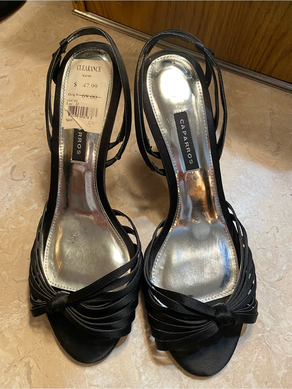 Caparros Black Satin Knotted Strappy Heels